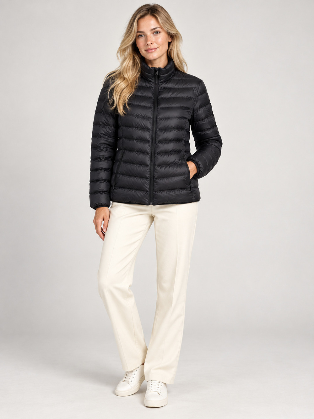 Lands' End Down Puffer Jacket Black Quilted Petite LP #A4856